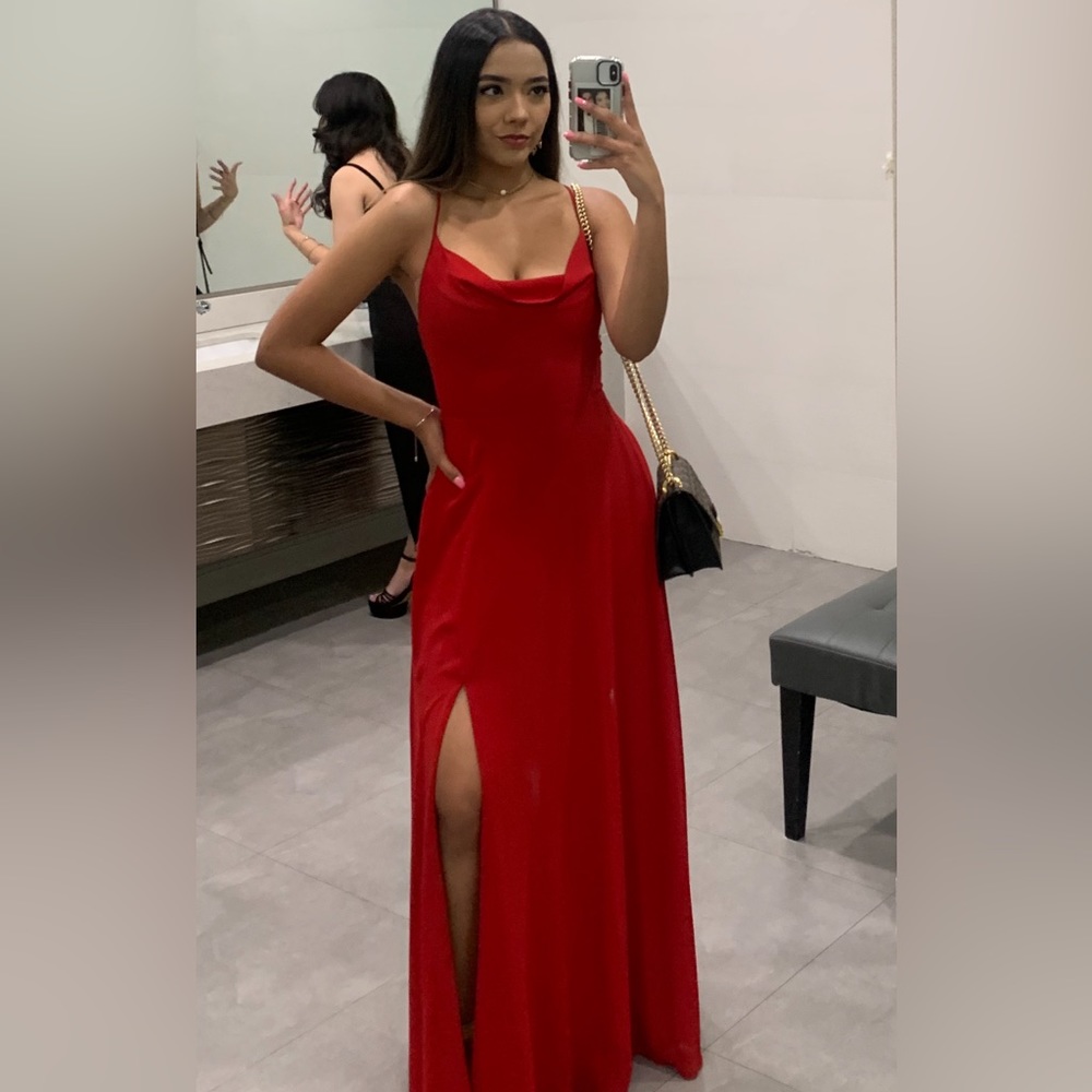 Long Formal Red Dress with leg slit